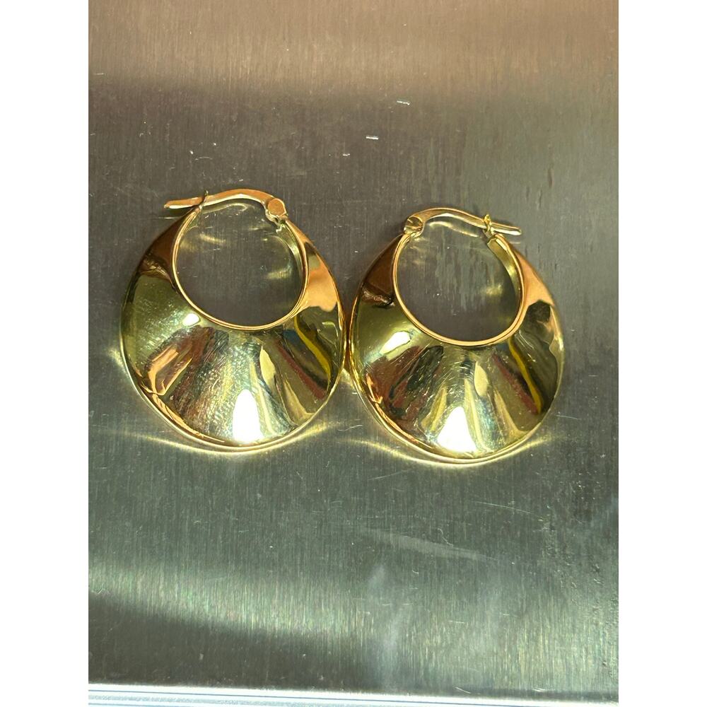 Vintage 14k solid yellow gold chunky oversized hoop earrings fine jewelry - Picture 4 of 11